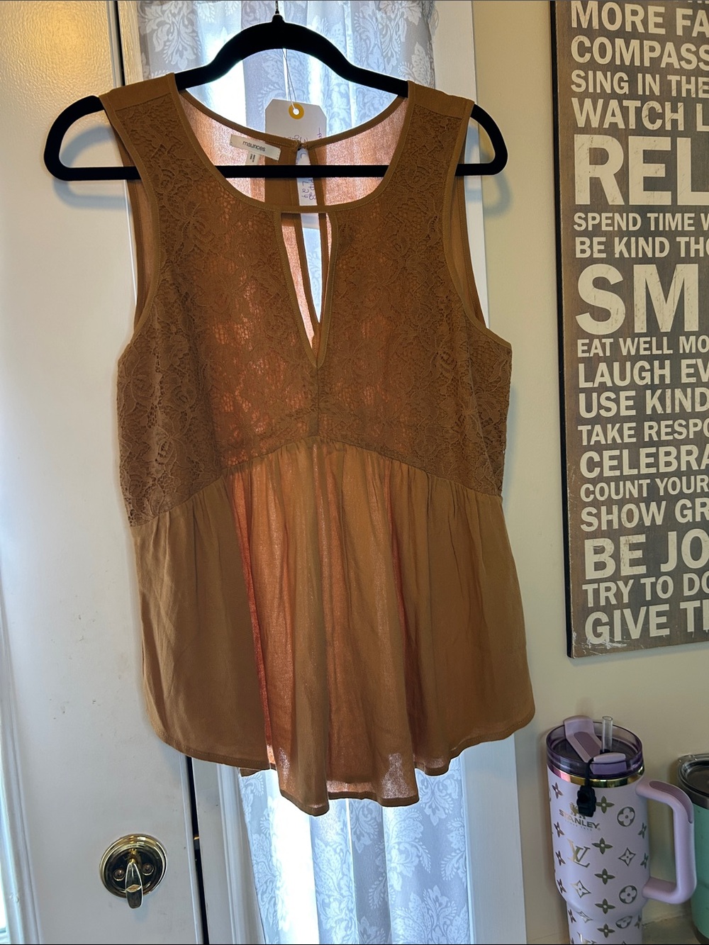 Maurices Brown Lace Yoke Sleeveless Camisole